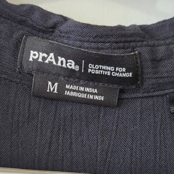 prAna Womens Foundation Shirt Dress Black Crinkle Gauze Boho Casual M - Picture 4 of 8